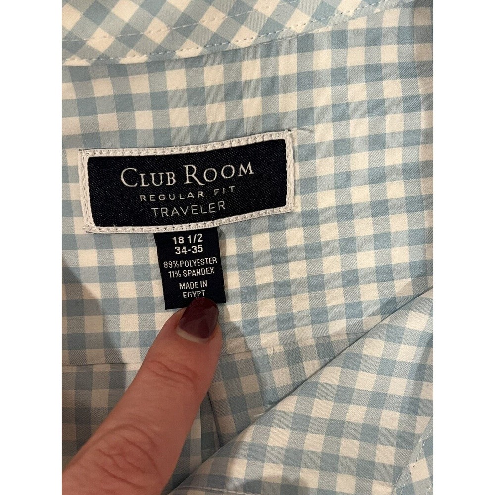 Men’s Club Room LS Light Blue And White Check Button Down Size 18.5-34/35 #347-L - Picture 3 of 4